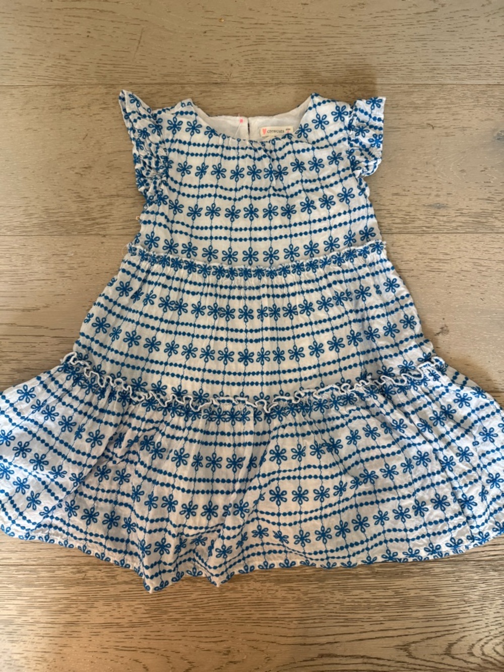 Crewcuts White Dress with Blue Floral Stripe Print